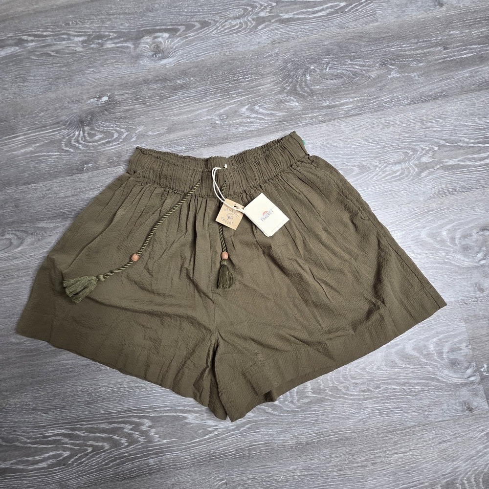 Faherty Women's Marina Seersucker Short Military Olive Green Size Small NWT